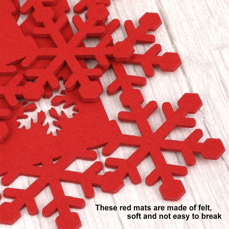 

12Pcs Holiday Season Felt Placemats Comfortable Snowflake Shaped Table Mats Christmas Themed Family Dinner Dropshipping