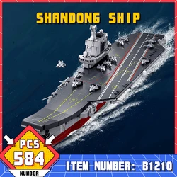 M38-B1210 Modern Military Weapon Model Shandong Aircraft Carrier Battleship Chinese Military Weapon Creative Brick Toy Boy Gifts