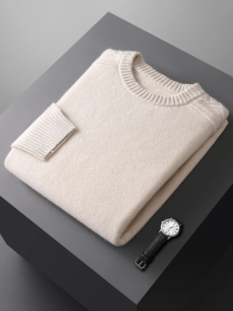 Pulôver masculino com gola redonda 100% lã pura suéter jacquard ombro caxemira outono inverno grosso retrô casual malhas roupas tops