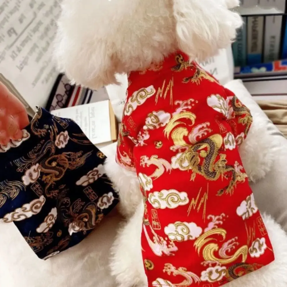 Cotton Dog Tang Suit Shirt Soft Chinese Style New Year Dog Clothing Dragon/Auspicious Cloud Pattern Breathable