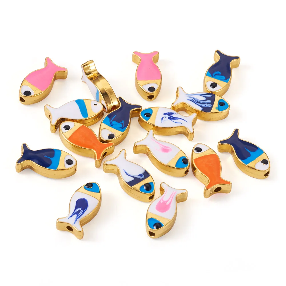 

16pcs Enamel Gold Color Fish Beads Cute Ocean Alloy Spacer Beads For Women Bracelet Earrings DIY Jewelry Making