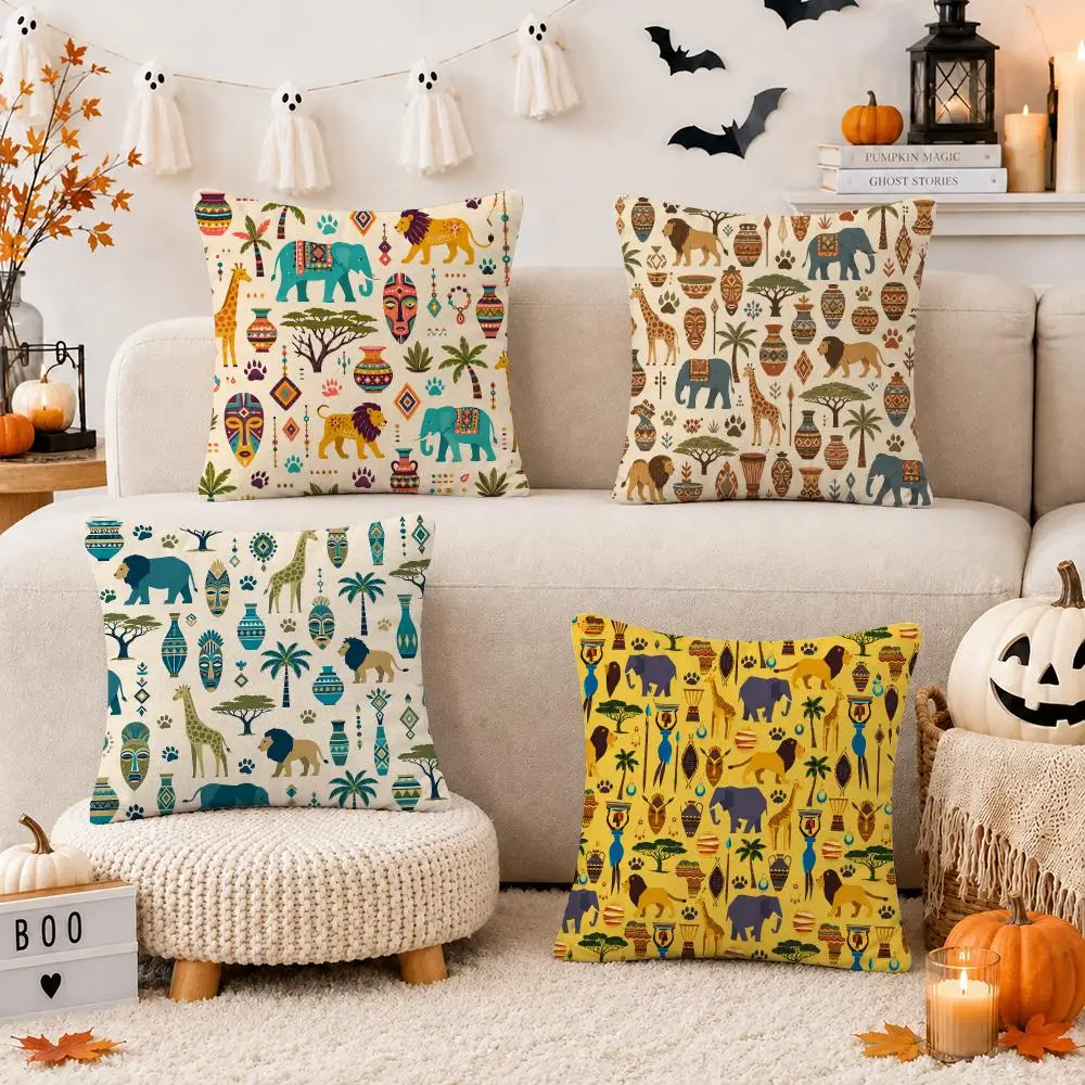 African Safari Animals Cushion Cover Short Plush Double Sided Printed Soft Pillow Case Home Sofa Decor Festival Gifts
