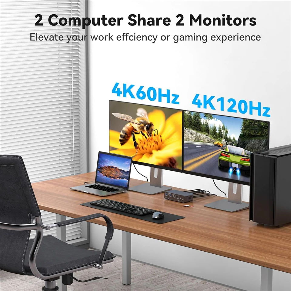 KVM Switch 2 Monitors 2 PC USB-C Docking Station with HDMI 4K@60Hz & DP 4K@120Hz