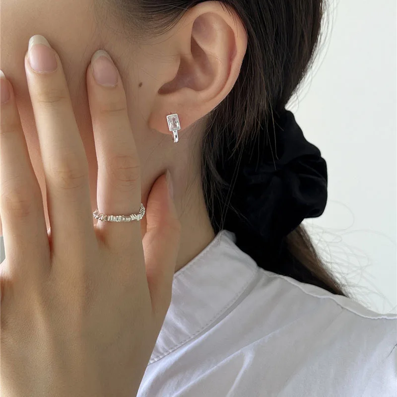 2026 New Square Zircon U-shaped Hoop Earrings for Women Exquisite Golden Silver Color Geometric Huggies Jewelry pulseras mujer