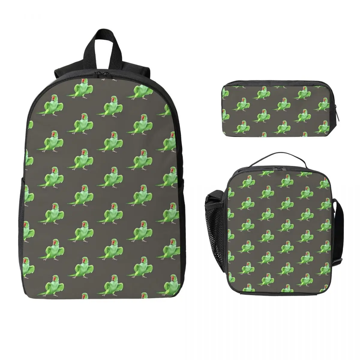 Indian Ringneck Parrot Backpack Student Boys Girls BookBag School Bag Laptop Shoulder Bags 3ps Insulated Lunch Bag Pencil Case