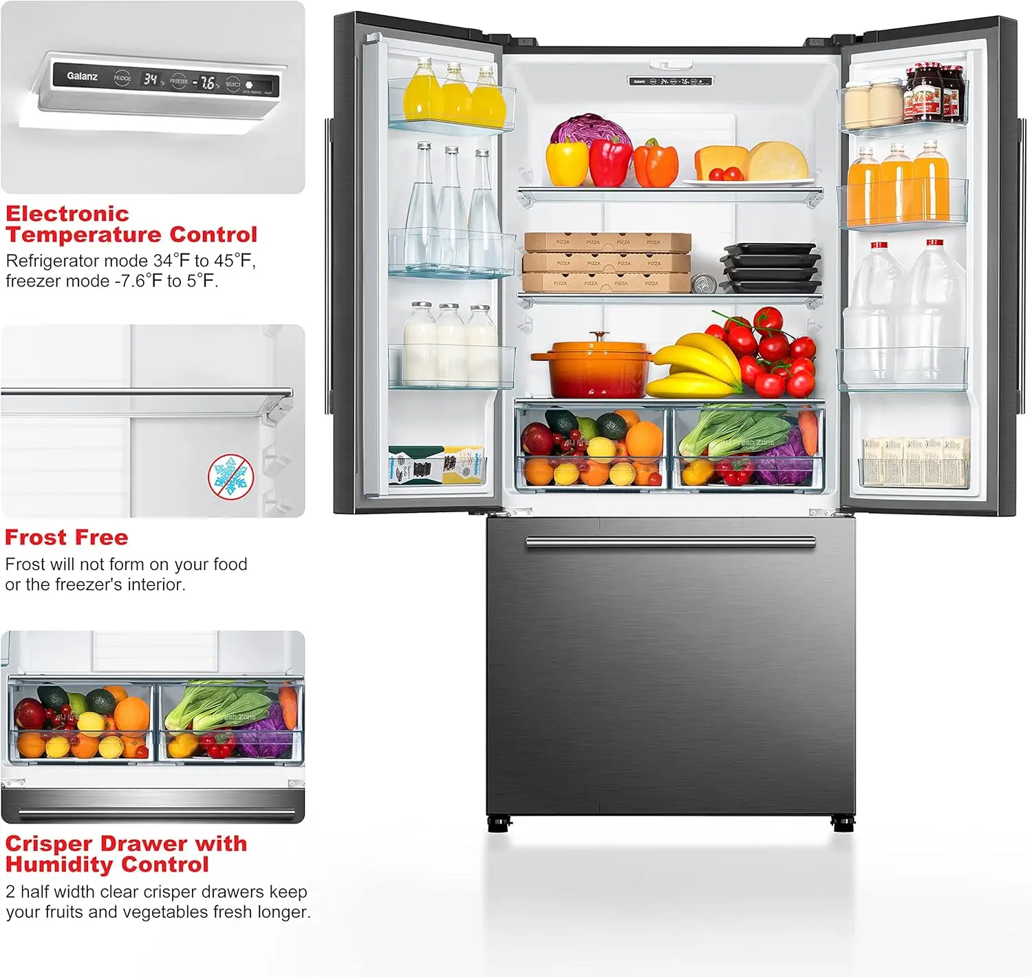 18FS5S16 French Door Refrigerator with Installed Ice Maker and Bottom Freezer Adjustable Electrical Thermostat Control