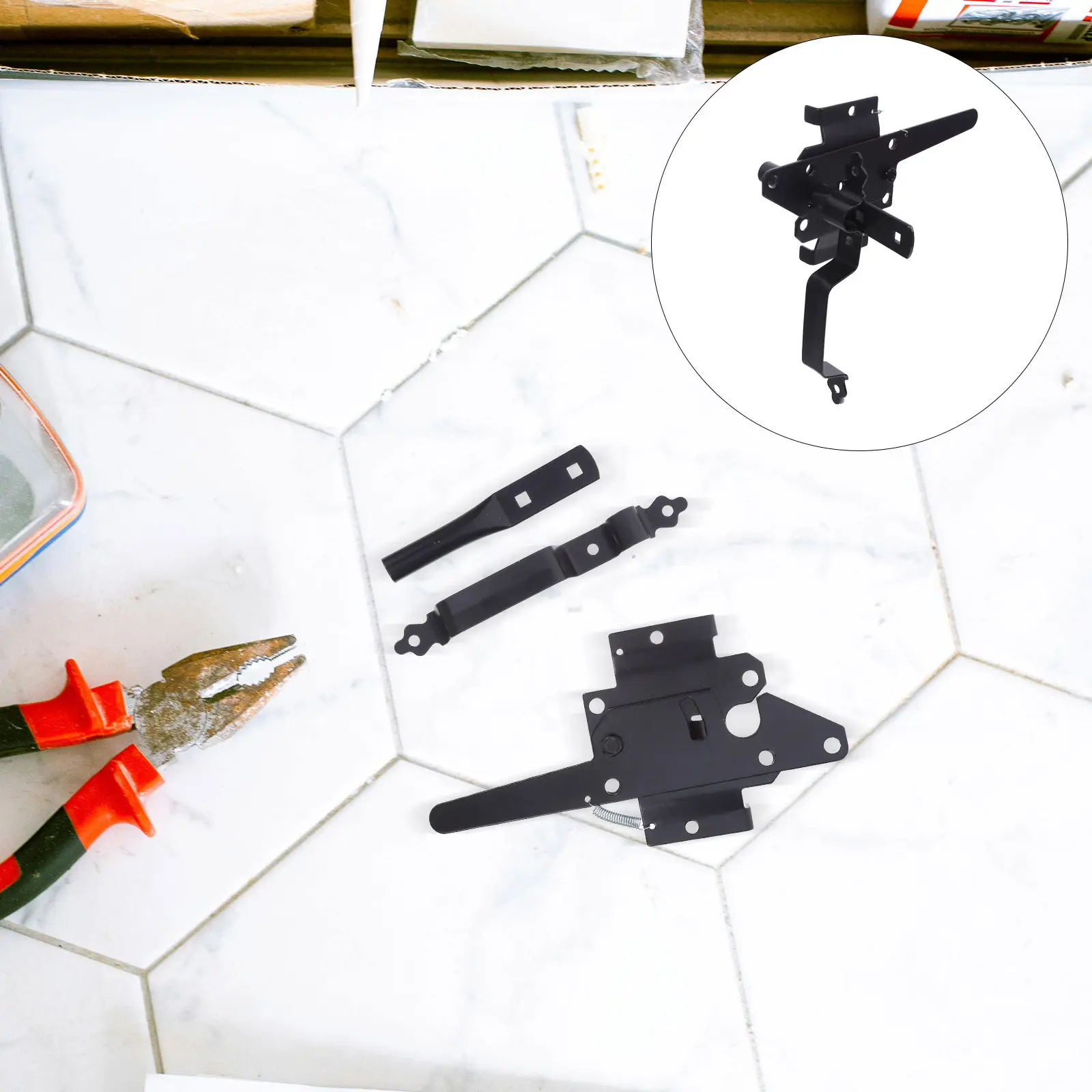 

Самозащелкивающийся усиленный замок для ворот с креплением на столб, автоматический гравитационный рычаг, нержавеющий, для забора на заднем дворе, устойчивый к погодным условиям, для улицы