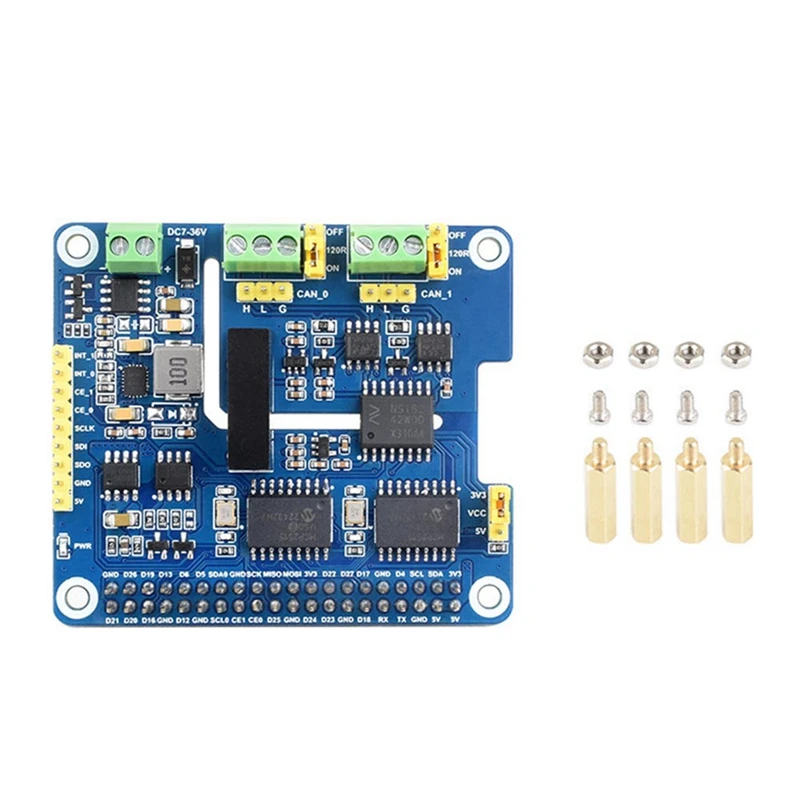 For Raspberry Pi 2CH Isolated CAN Expansion HAT MCP2515 7-36V For Raspberry Pi Series/Jetson Nano