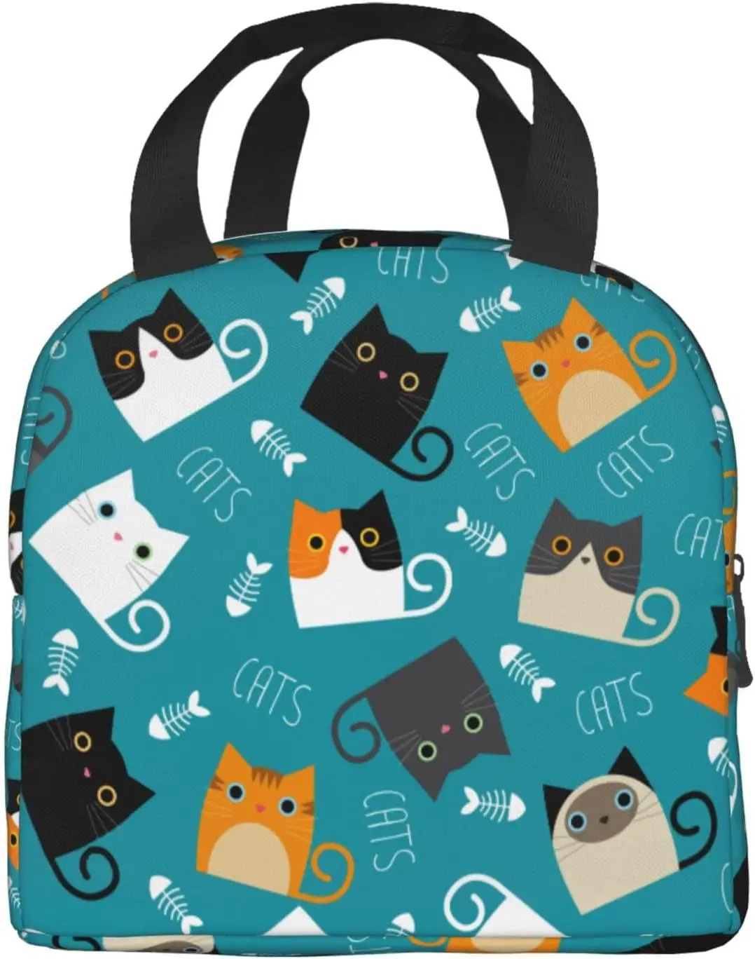 Funny Cats Lunch Bag Compact Tote Bag Reusable Lunch Box Container For Women Men School Office Work, 6l