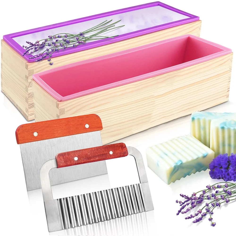 Rectangular Handmade Soap Molds Kit with Cutter DIY 42 Oz Flexible Silicone Wooden Box Soap Mold Mermaid Fish Tail Mold Gifts
