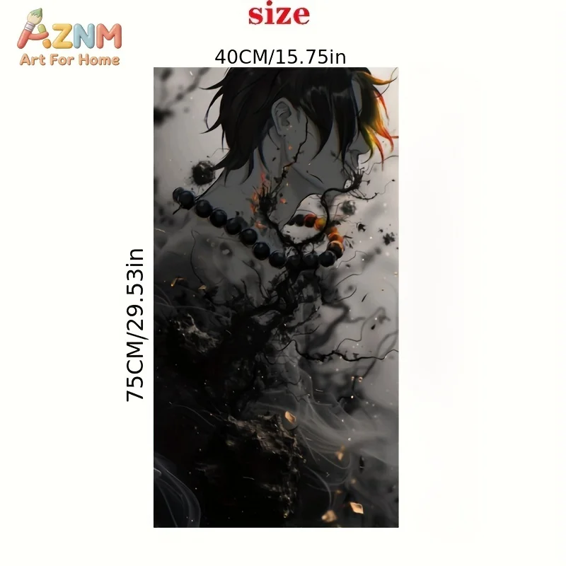 AZNM One Piece Portgas D Ace Ink Smoke Bead Necklace Side Profile Anime Canvas Wall Art Manga Character Print Unframed Canvas Pa