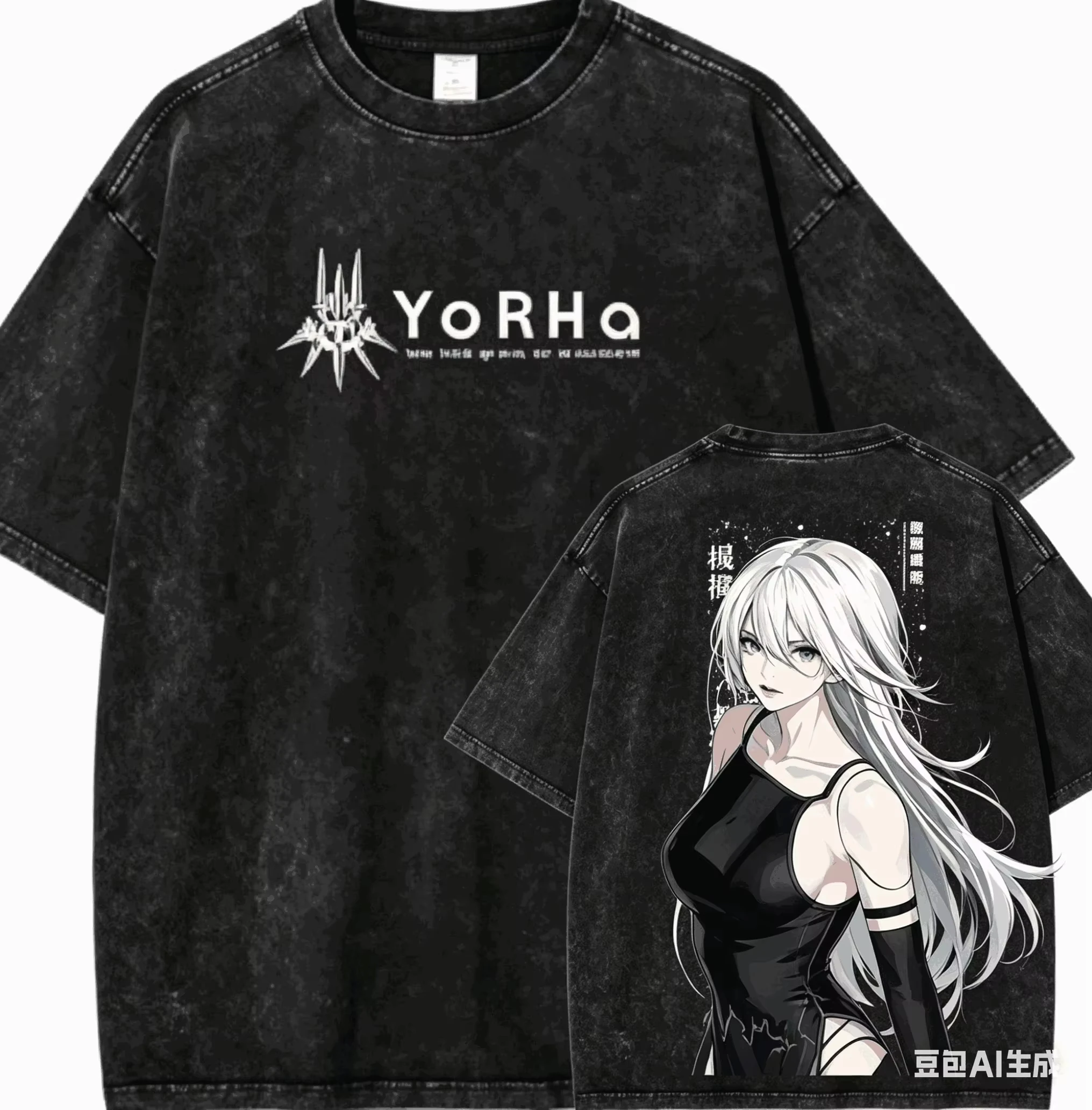 2026 NieR Automata A2 YoRHa Vintage Washed T-Shirt Anime Print Loose Pure Cotton Short Sleeve Unisex Fans Top T-shirt