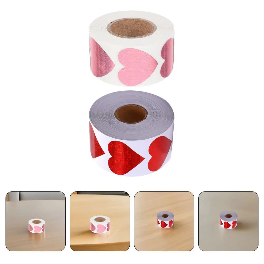 

2 Rolls Red Glitter Heart Stickers Foil Finish Reusable No Glue Residue for Tanning Body Labels Present Wrapping Scrapbooking