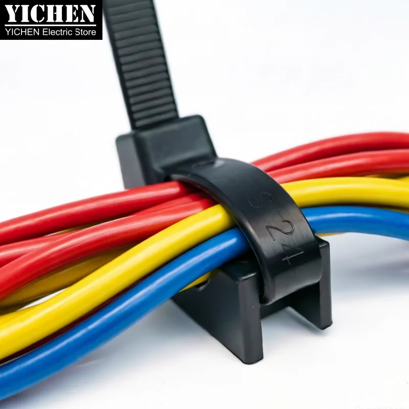 50pcs PA66 Nylon Screw Mount Cable Tie Holder Base for 10mm Wide Heavy Duty Cable Ties Wire Management Organizer Fastener Black