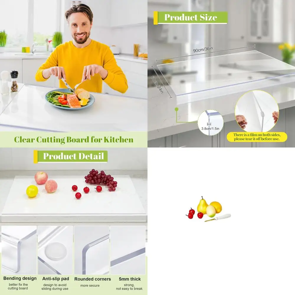 

36x24 Inch Clear Acrylic Cutting Board with Non-Slip Edge and Shatter-Resistant Surface for Kitchen Use