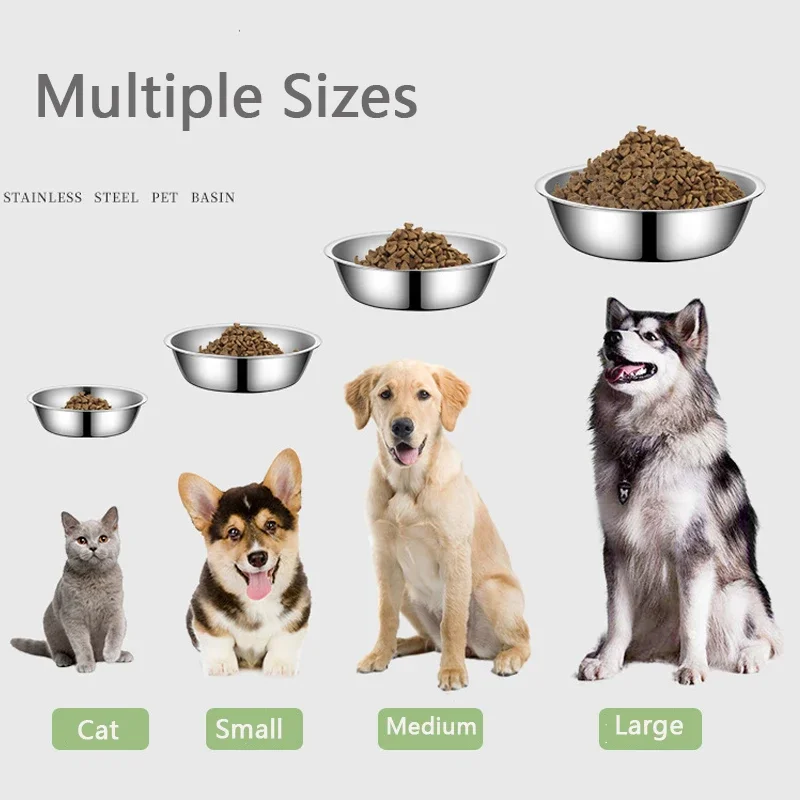 Durable Large Capacity Dog Bowl Stainless Steel Pet Feeding Bowl Cat and Dog Food Drinking Bowls Metal Feeder