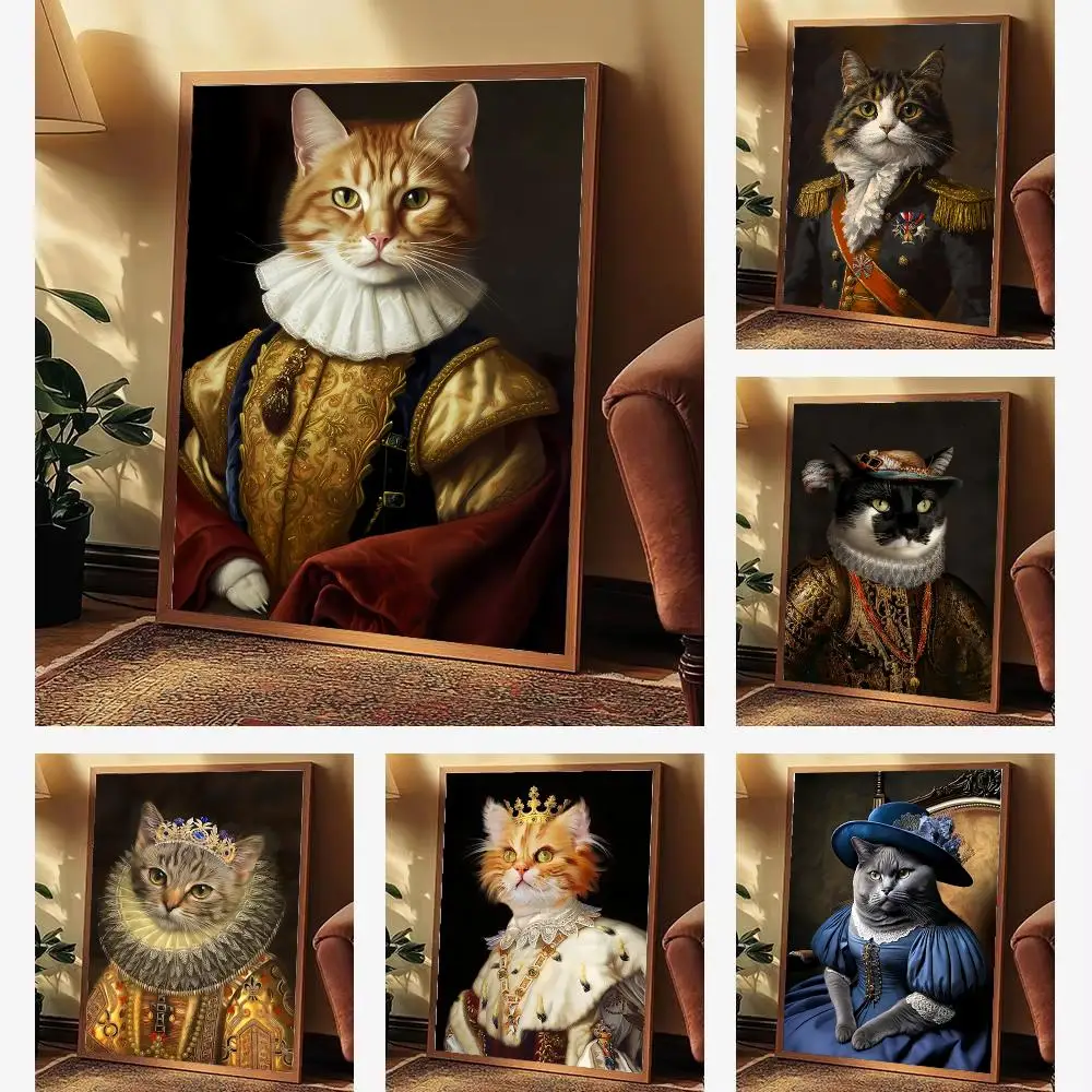 Aristocratic Cat Portraits Poster Aesthetic Wall Art Print for Living Room Bedroom Study Office Café Home Decor Stylish Gift