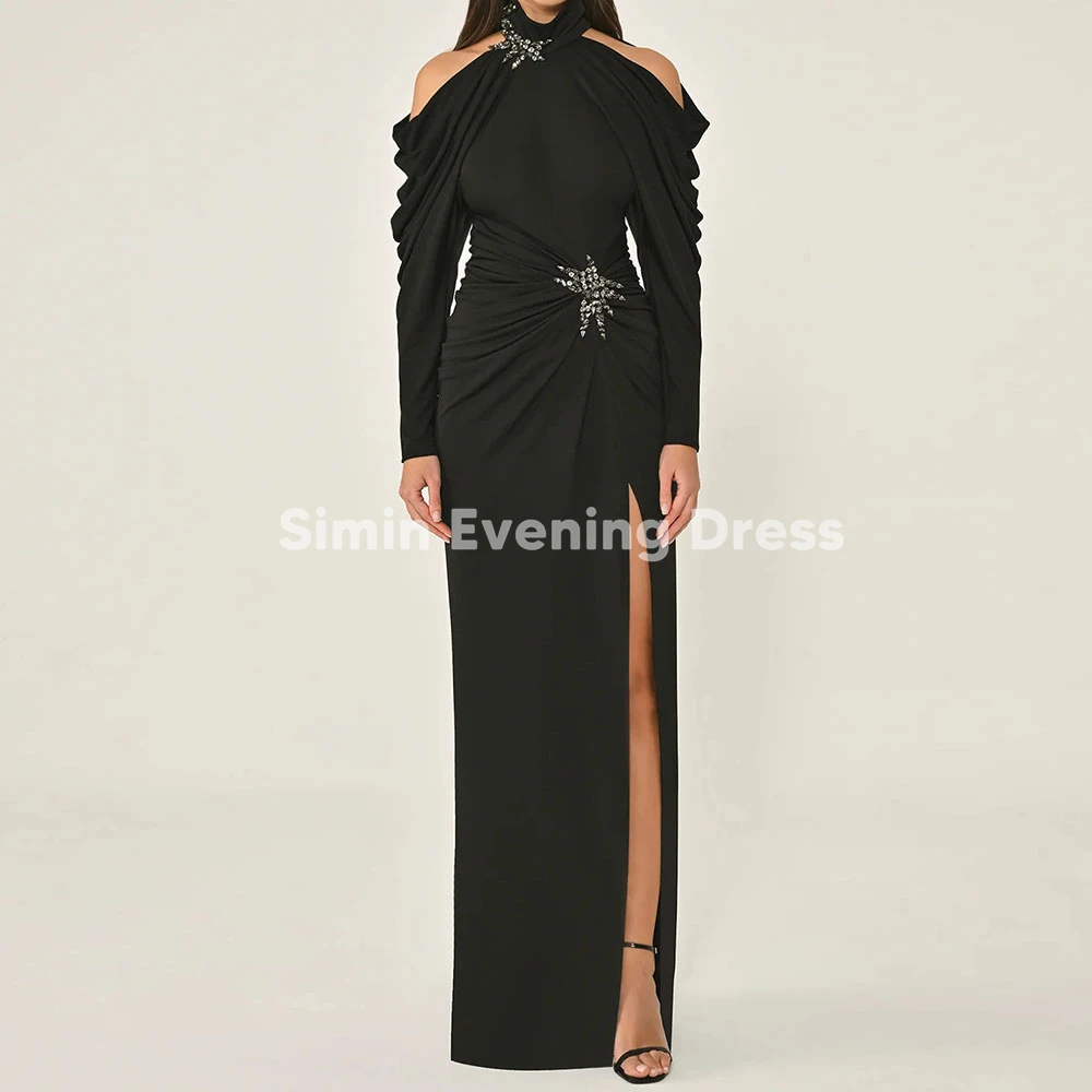 

Simin Customized Women's Halter Pleats Beaded Spilt Luxury Evening Dresses With Long Sleeves Straight Elegant Dresses 2025