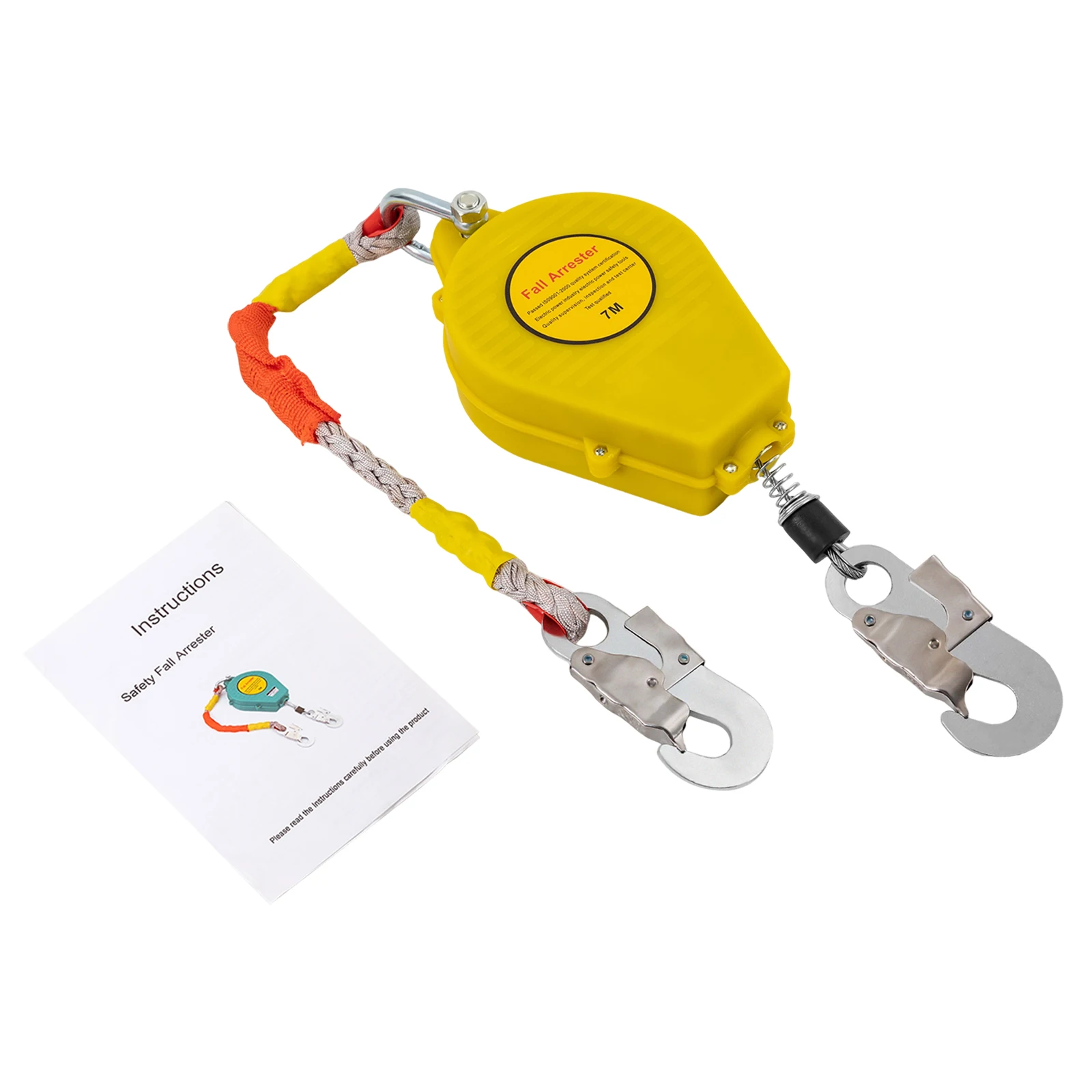 (7M, Yellow) Safety Fall Arrester, 23ft Safety Self Retracting Lifeline Fall Arrester Fall Protection Device, Max Load 330 lbs