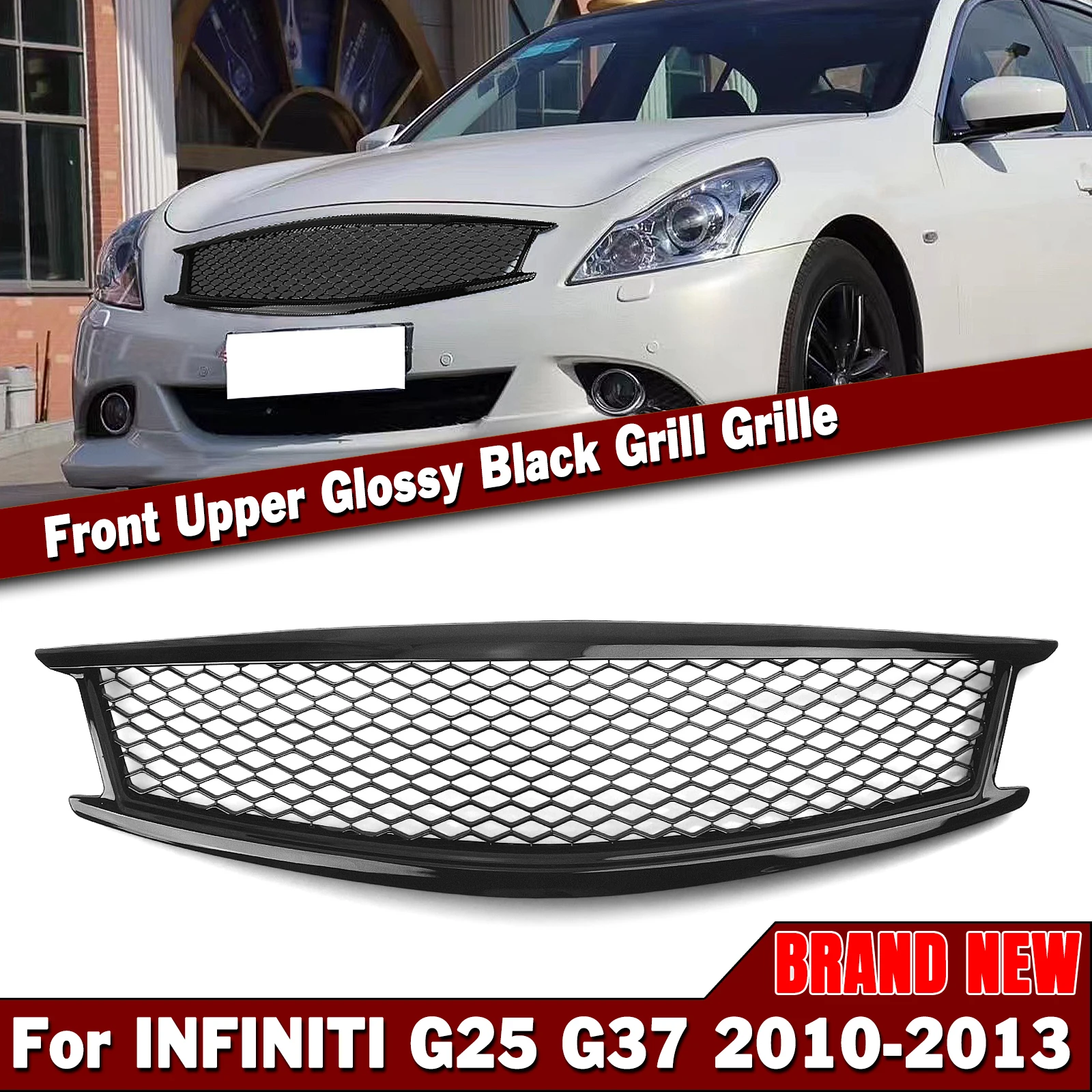 

Front Grille Grill For Infiniti G25 G37 Sedan 4 Door 2010-2013 Carbon Fiber Look/Gloss/Matte Black Car Upper Bumper Hood Mesh