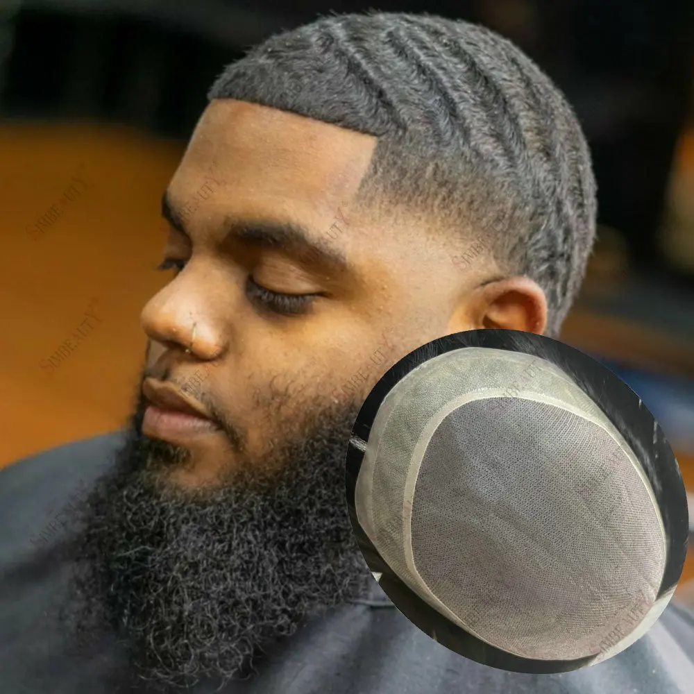 

12 мм афро глубокая волна 100% человеческие волосы парик мужские волосы капиллярный протез прочный моно кружево искусственная основа дышащая сменная система