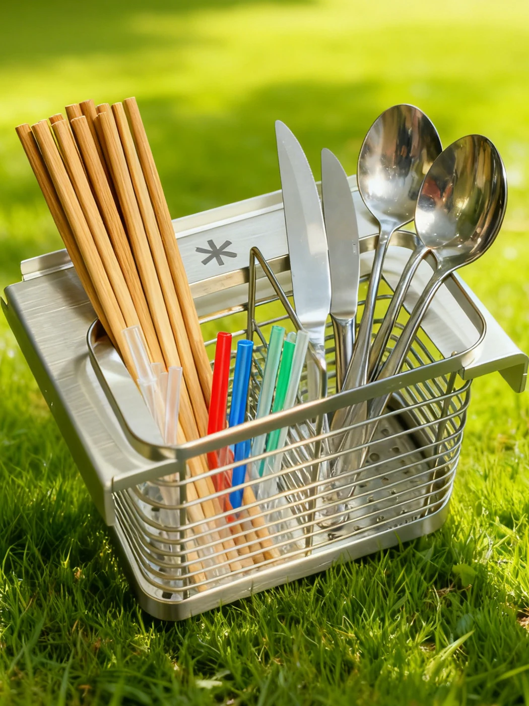 

Утолщенные палочки для еды из нержавеющей стали с полым дренажным основанием, органайзер для посуды для пикника и барбекю на открытом воздухе
