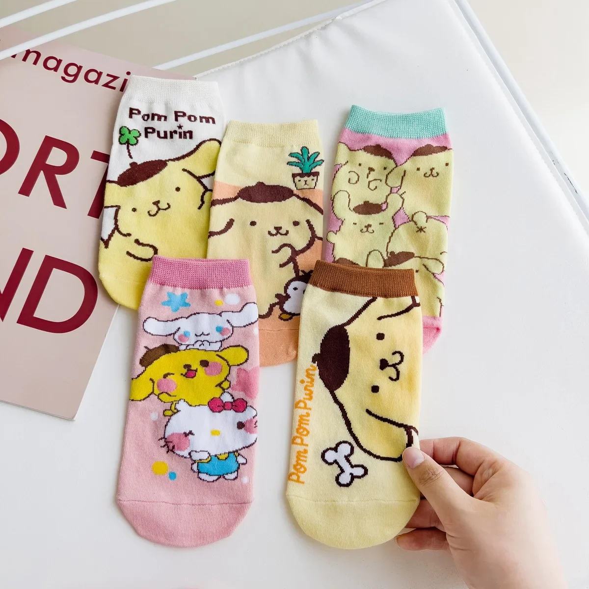 Kawaii Sanrio Sokken Pompompurin Serie Schattige Cartoon Anime Student Korte Sokken Comfortabele Ademende Casual Sokken Voor Meisjes Cadeau