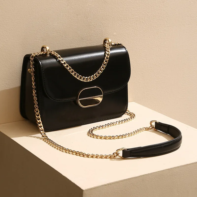 Hong Kong Style Women's Fashionable Single Shoulder Square Trendy Small High-end Leather Crossbody Envelope Bag  Top-handle Bags