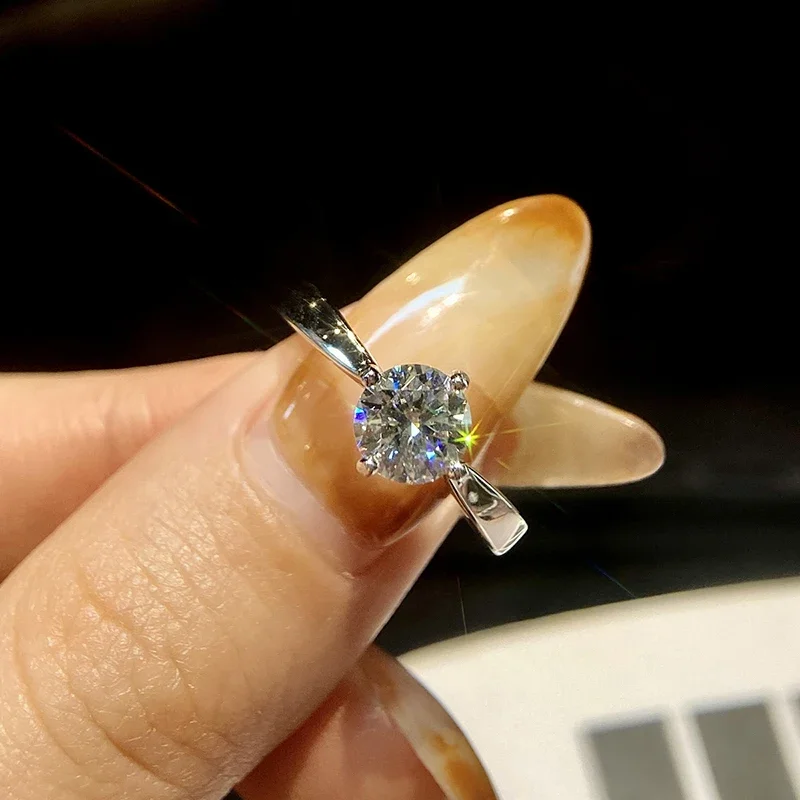 

﻿ GRA 1 карат с настоящим муассанитом и бриллиантами, круглые простые обручальные кольца для женщин, настоящее серебро 925 пробы, свадебные роскошные ювелирные изделия