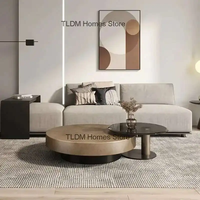 Designer Stainless Steel Coffee Tables European Luxury Round Tea Table Living Room Furniture Italian Tempered Glass Side Table