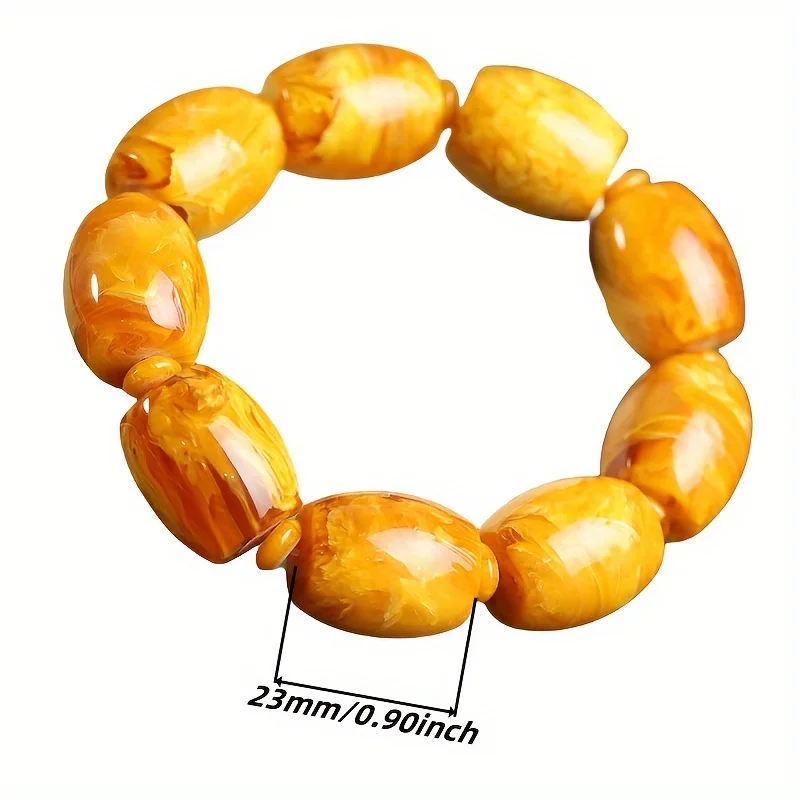 Burmese chicken oil yellow demon pattern beeswax bucket bead bracelet, rich and full wax