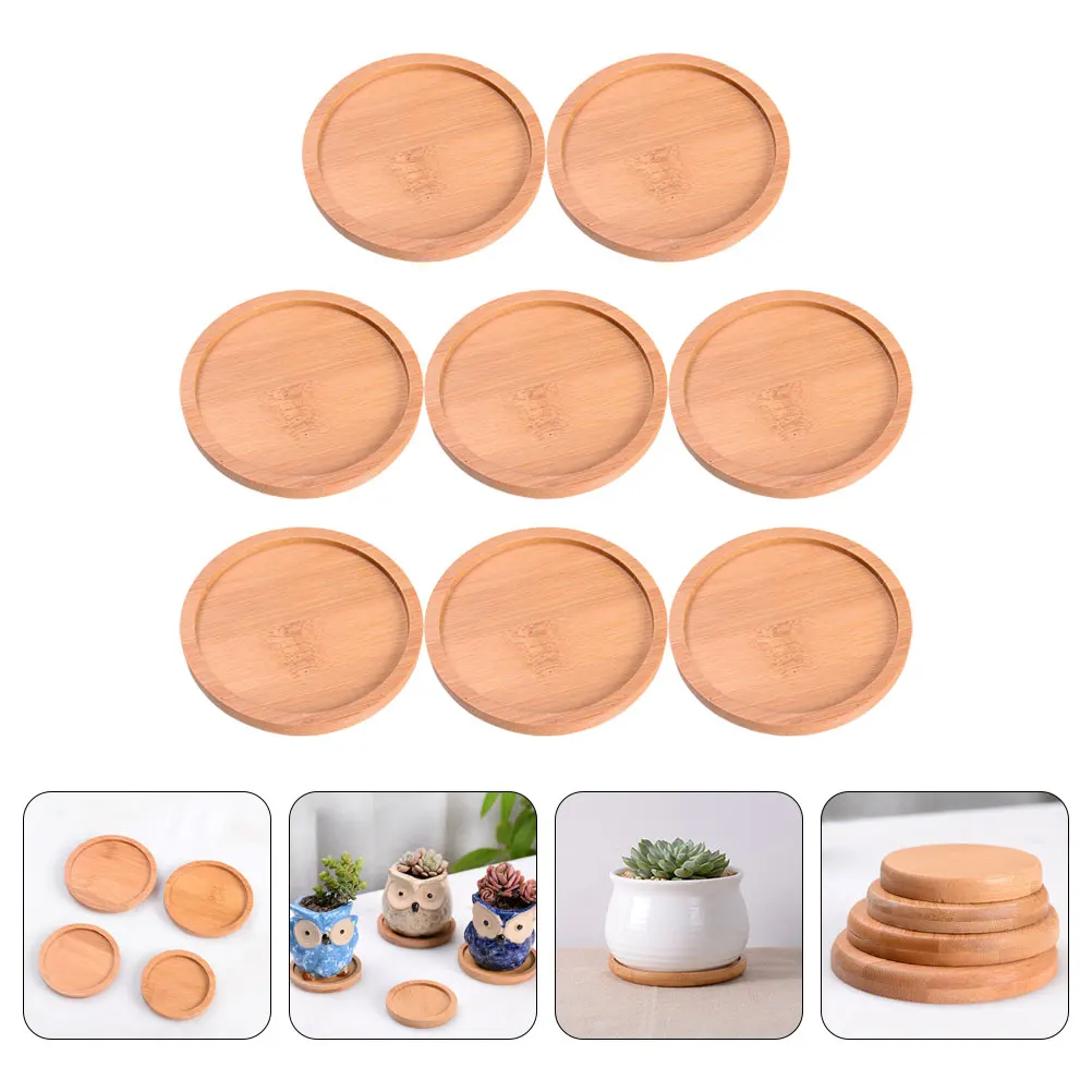 

8 Pcs Leak-proof Bamboo Tray Round Plant Saucers Windowsill The Dish Flower Pot Planter Trays and