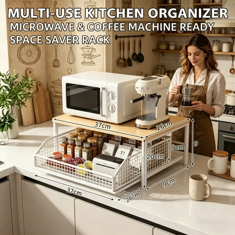 Organizador de Cocina para Ahorrar Espacio, Estante para Encimera, para Microondas, Cafetera, Impresora, Frascos de Especias, Multiusos, 1 Pieza