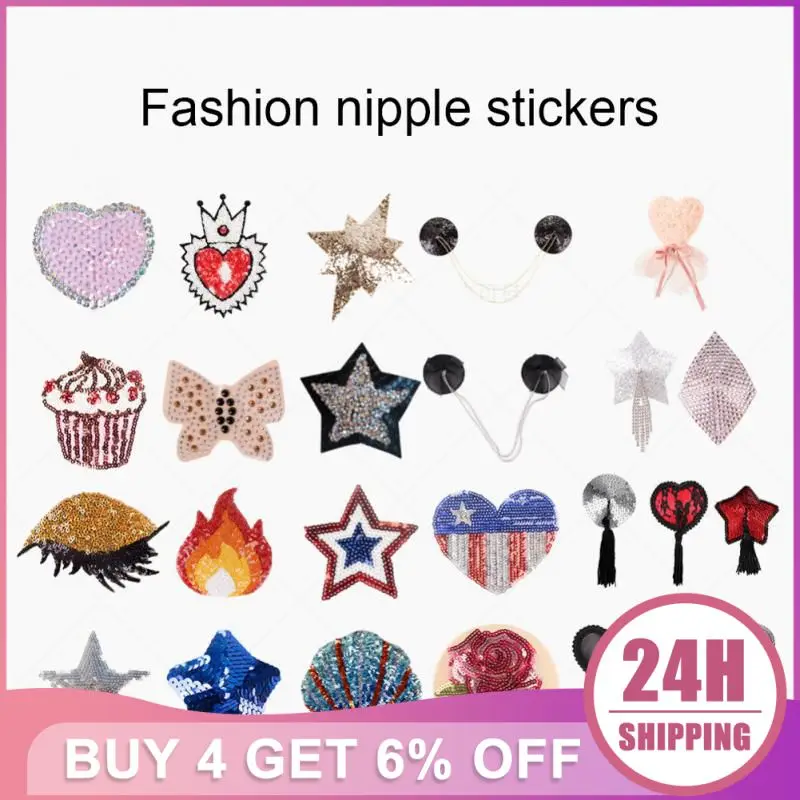 2/1Pairs Sequins Breast Stickers Designed Nipple Cover Sticker Heart-shaped Sexy Breast Stickers Bowknot Underwear