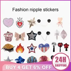 2/1Pairs Sequins Breast Stickers Designed Nipple Cover Sticker Heart-shaped Sexy Breast Stickers Bowknot Underwear