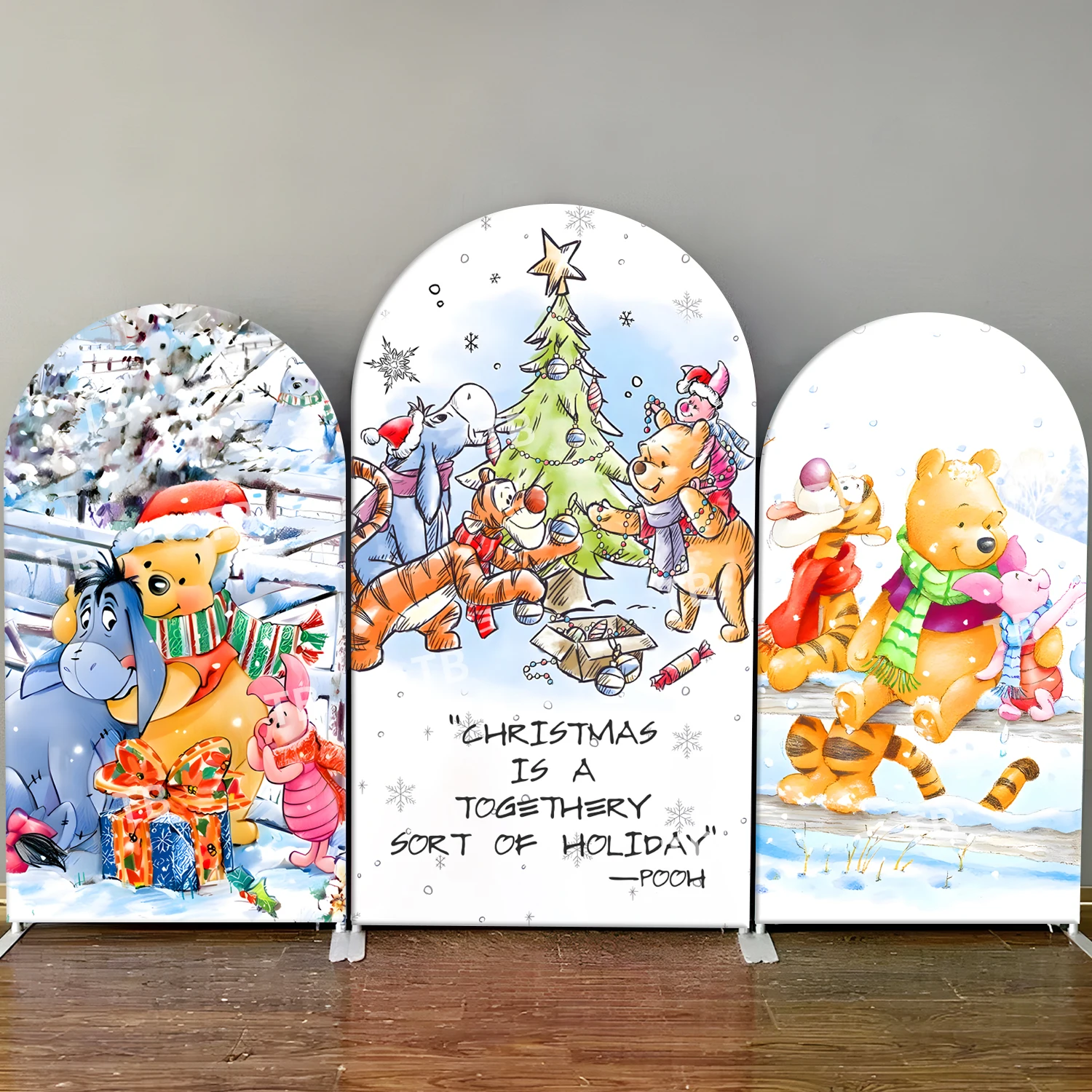 

TB Merry Christmas Arch Backdrop Cover Winnie The Pooh and His Friends for Kids Birthday Party Decor Photography Background Prop