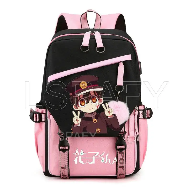 Anime Toilet-Bound Hanako-Kun USB Girl Backpack School Book Bags Women Men Travel Bags Laptop Headphone Port Mochila