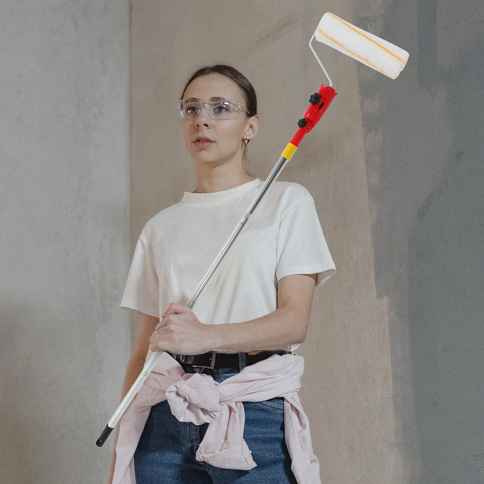 

Adjustable Universal Paint Brush Holder 360 Degree Rotating Clamp Easy Install Red PVC Extension Pole Device for Ceiling High