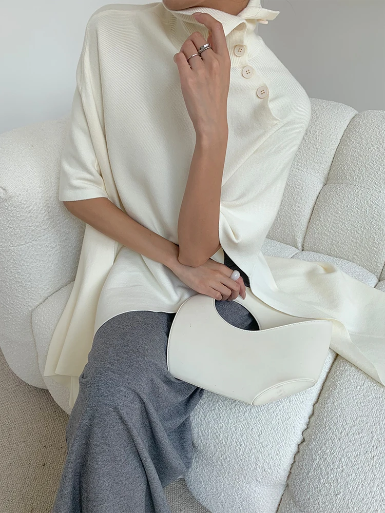 Suéter Hoado de Punto con Cuello Alto y Hombros Descubiertos, Estilo Coreano, Informal, Cómodo y de Moda