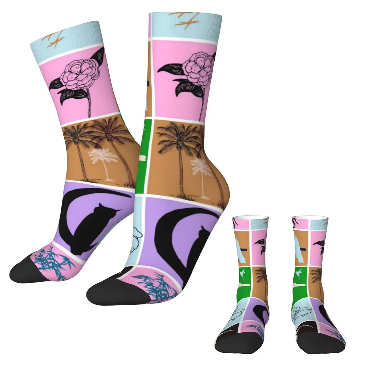 Animal Silhouette Socks Birds and Plants Retro Stockings Autumn Anti Skid Ladies Socks Medium Soft Graphic Outdoor Socks