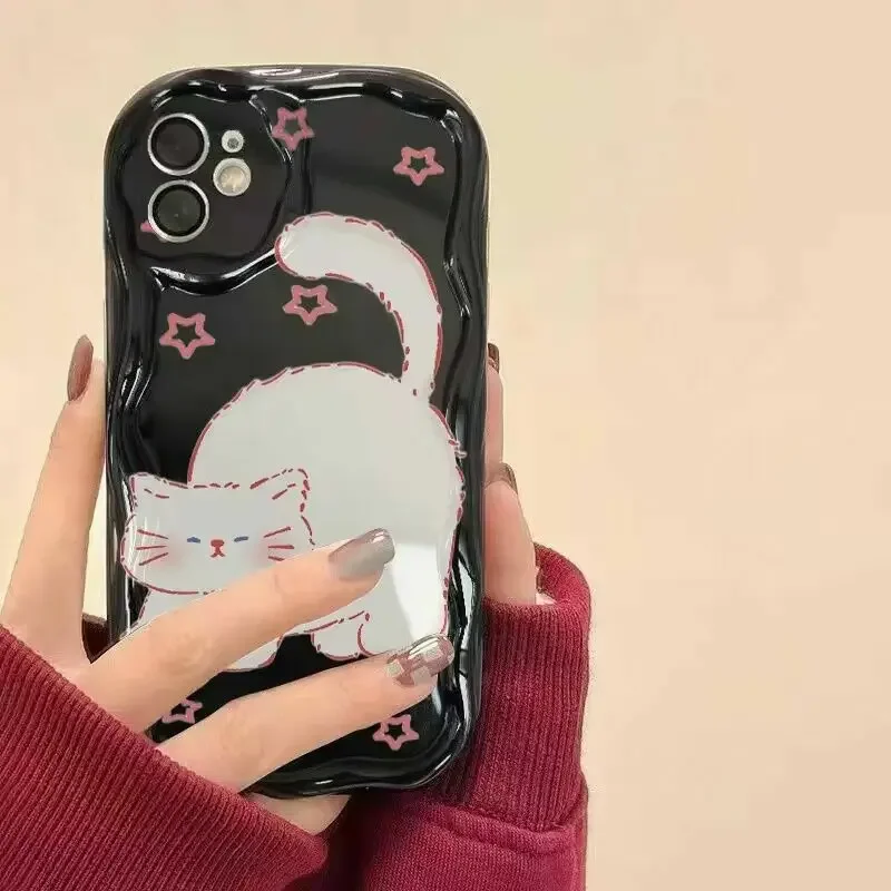 Cute Cat Cream Curly Edge Case for Xiaomi POCO X3 X5 X6 Pro X4 NFC F3 F4 X4 GT M6 M3 M4 Pro Fundas MI 12 11 Lite 5G NE 12T Cover