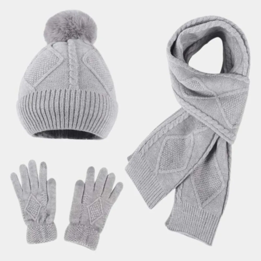 Conjunto de bufanda y gorro elásticos versátiles para hombre, guantes cálidos a prueba de frío con pantalla táctil, pelotas de felpa de fibras acrílicas
