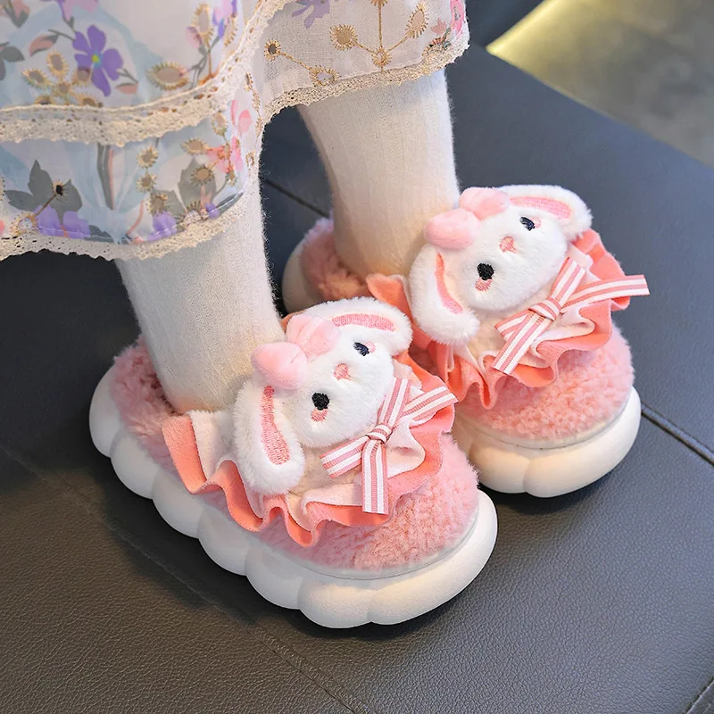 

Winter Children's Cotton Slippers 2025 Cute Plush Warm Shoes for Girls Rabbit Home Soft Sole Cotton Slippers Women's Pantuflas
