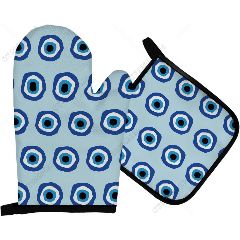 

Blue Eye Gothic Oven Mitts And Pot Holders Sets, Blue Evil Eye Heat Resistant Potholder Kitchen Decor For Cooking Baking