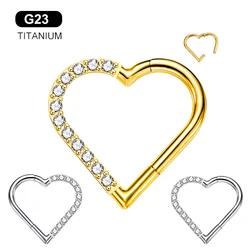 16G G23 Titanium Nose Ring Rook Daith Piercing Hoop Earrings Heart Clicker Ear Cartilage Tragus Jewelry for Women Girls