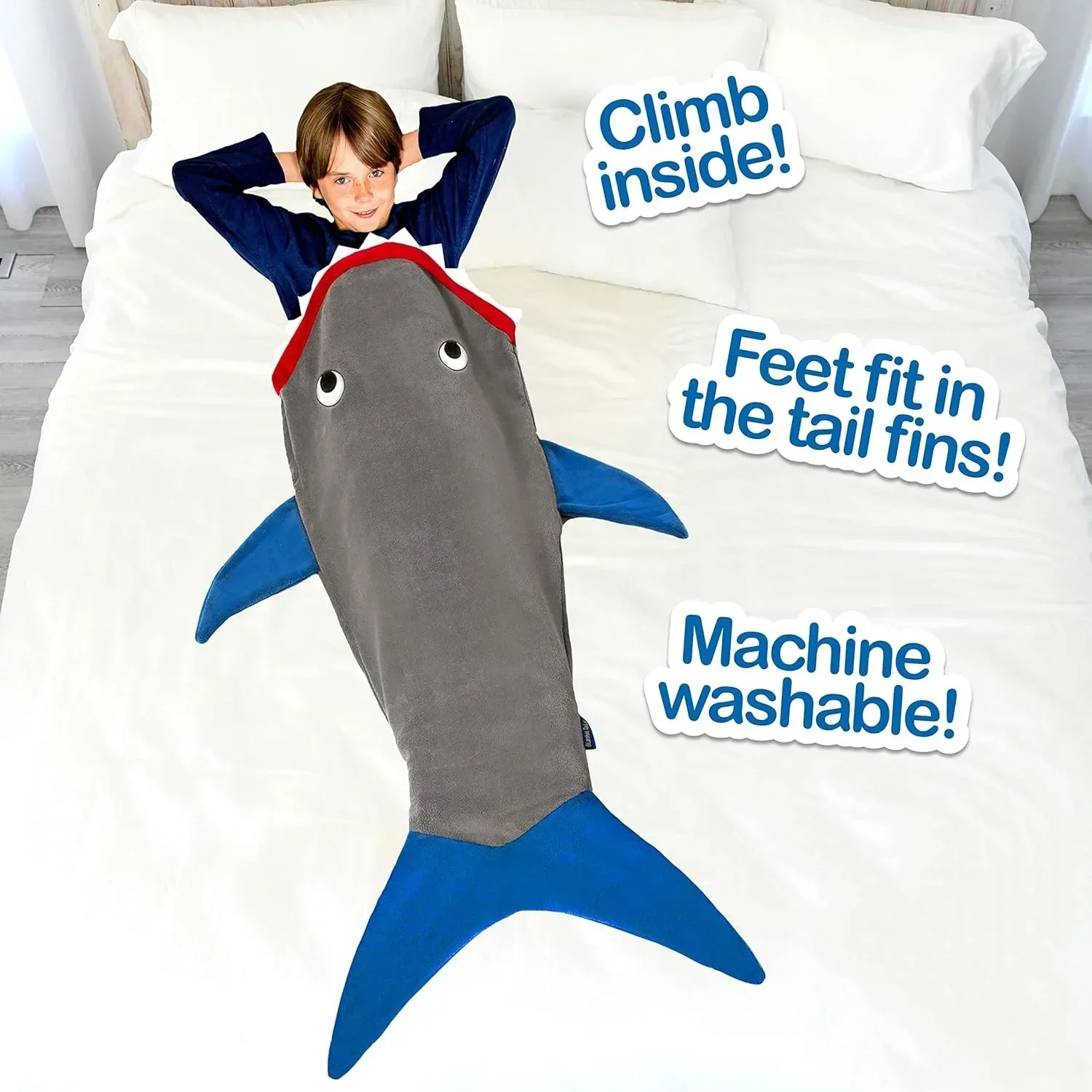 Funny Shark Blanket with Kids Adults Super Soft Cozy Flannel Hoodie Onesie Sleeping Bag Wearable Blankets