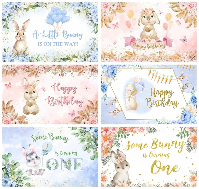 

Easter Rabbit Birthday Photography Backdrop Some Bunny Is Turning One Girl 1st Birthday Party Decor Baby Shower Photo Background