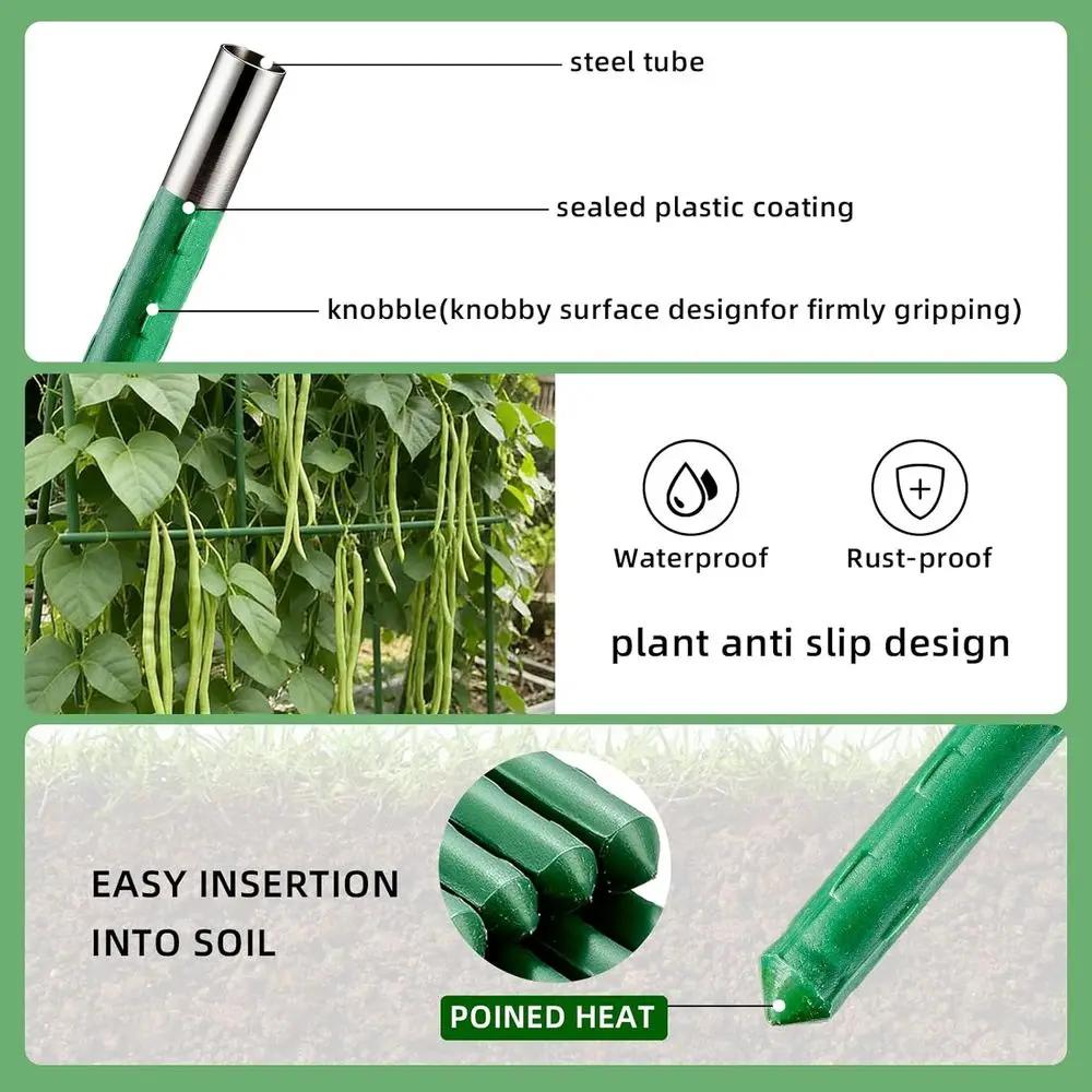 50 Pack 58-Inch Tomato Plant Stakes, Durable Plastic-Coated Metal Supports for Gardening