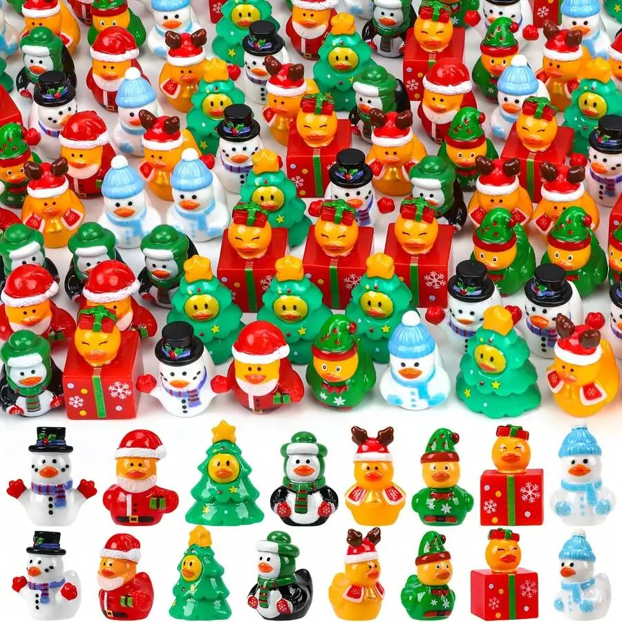 (Mixed) 40/80pcs Christmas Mini Ducks, 8 Styles Of Mini Resin Ducklings, Christmas Tree Gift Boxes, Reindeer Snowmen, Halloween-