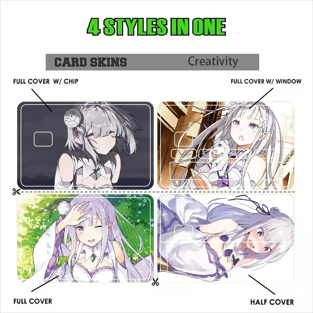 re zero infinity Emilia Cute Anime G-Girl  Sticker Film Tape Skin for Credit Card Debit Card Cartoon Waterproof Stickers